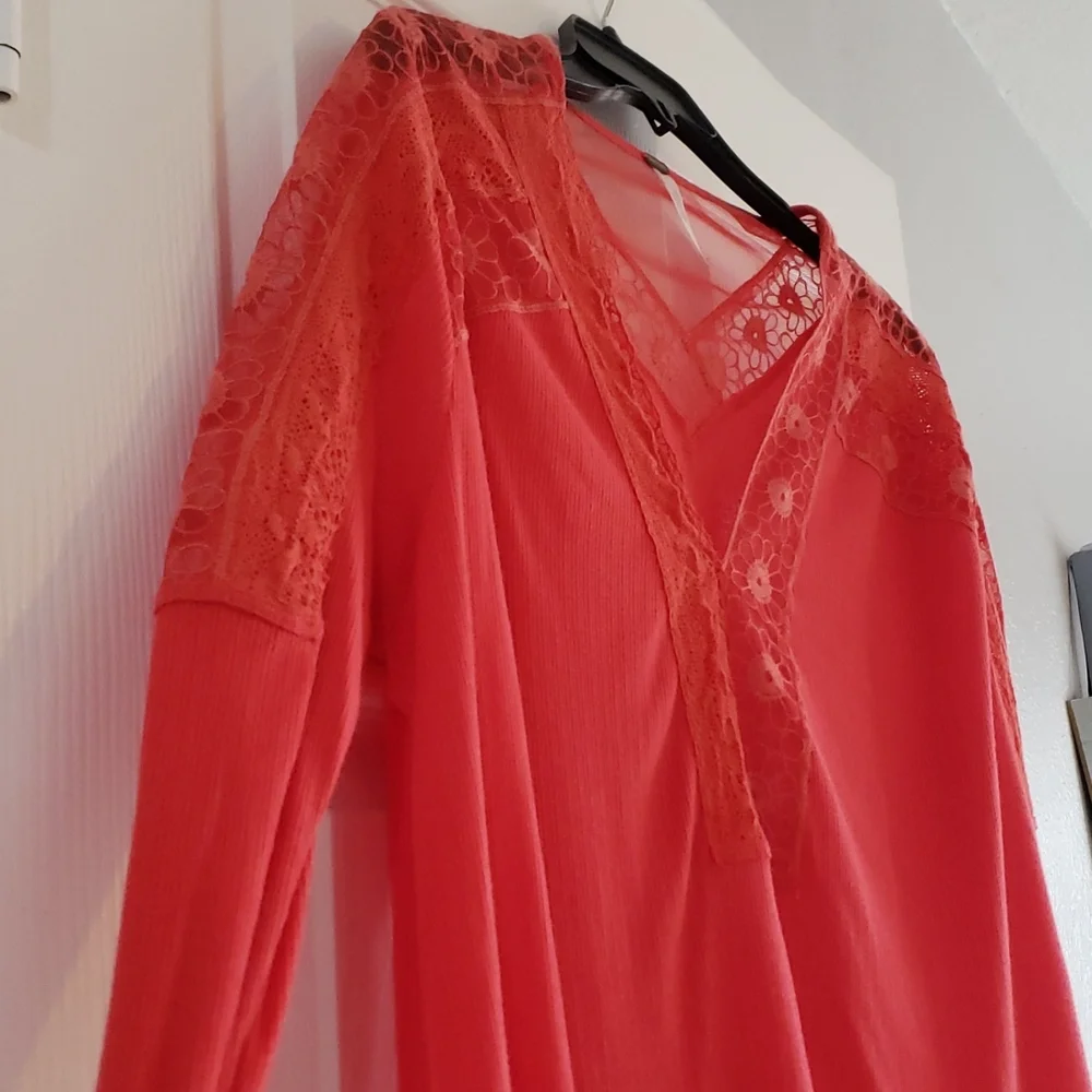 Free People Womens Lola Oversized Top Rose Crimson Red